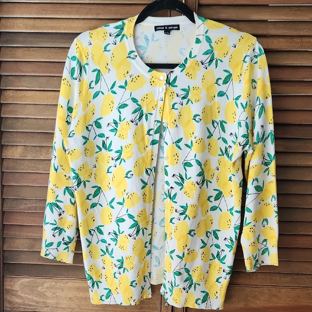 Cable & Gauge Button DownCardigan Lemons Quarter Length Sleeves Summer Spring